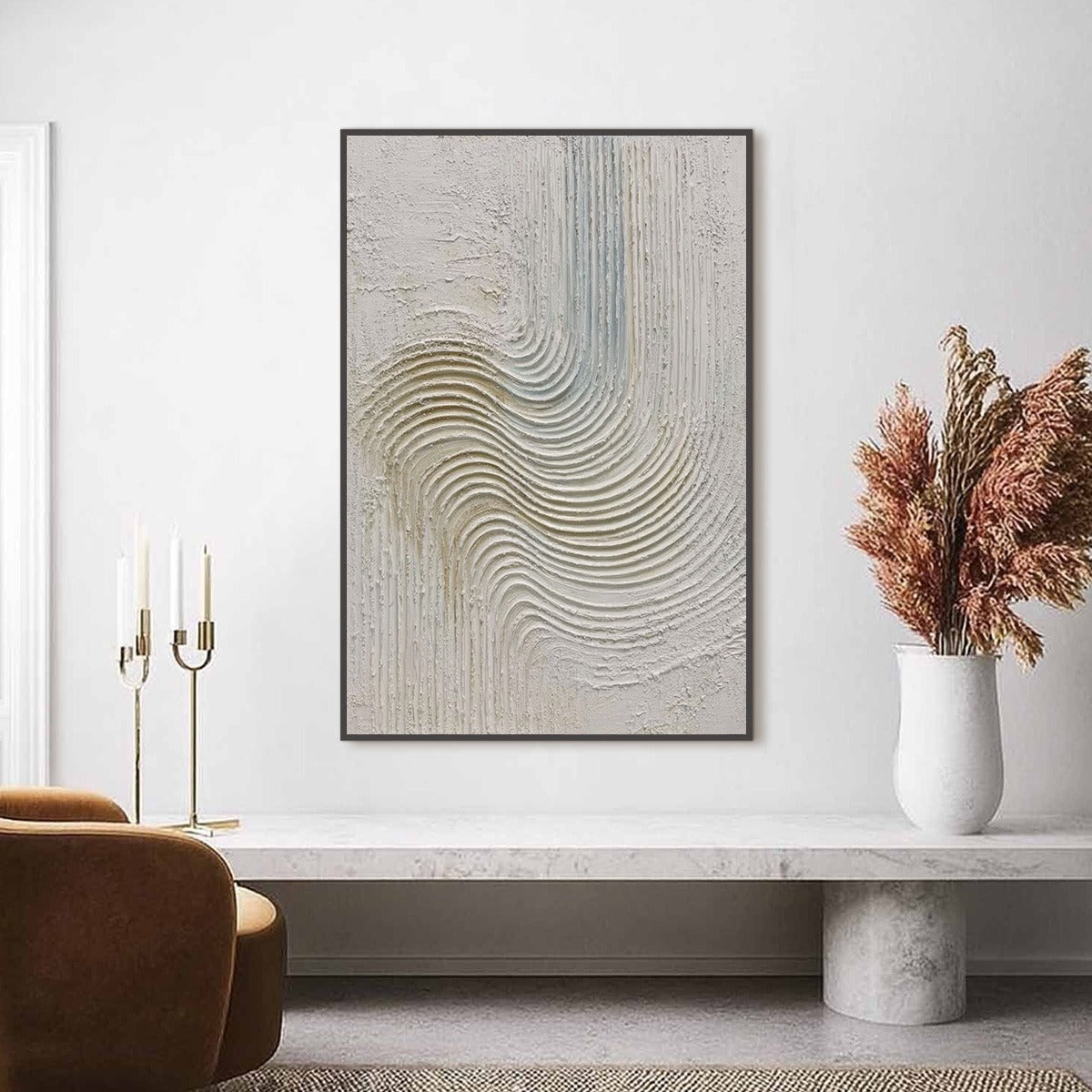 Silent Frequency: Minimalist 3D Textured Abstract Oil Painting