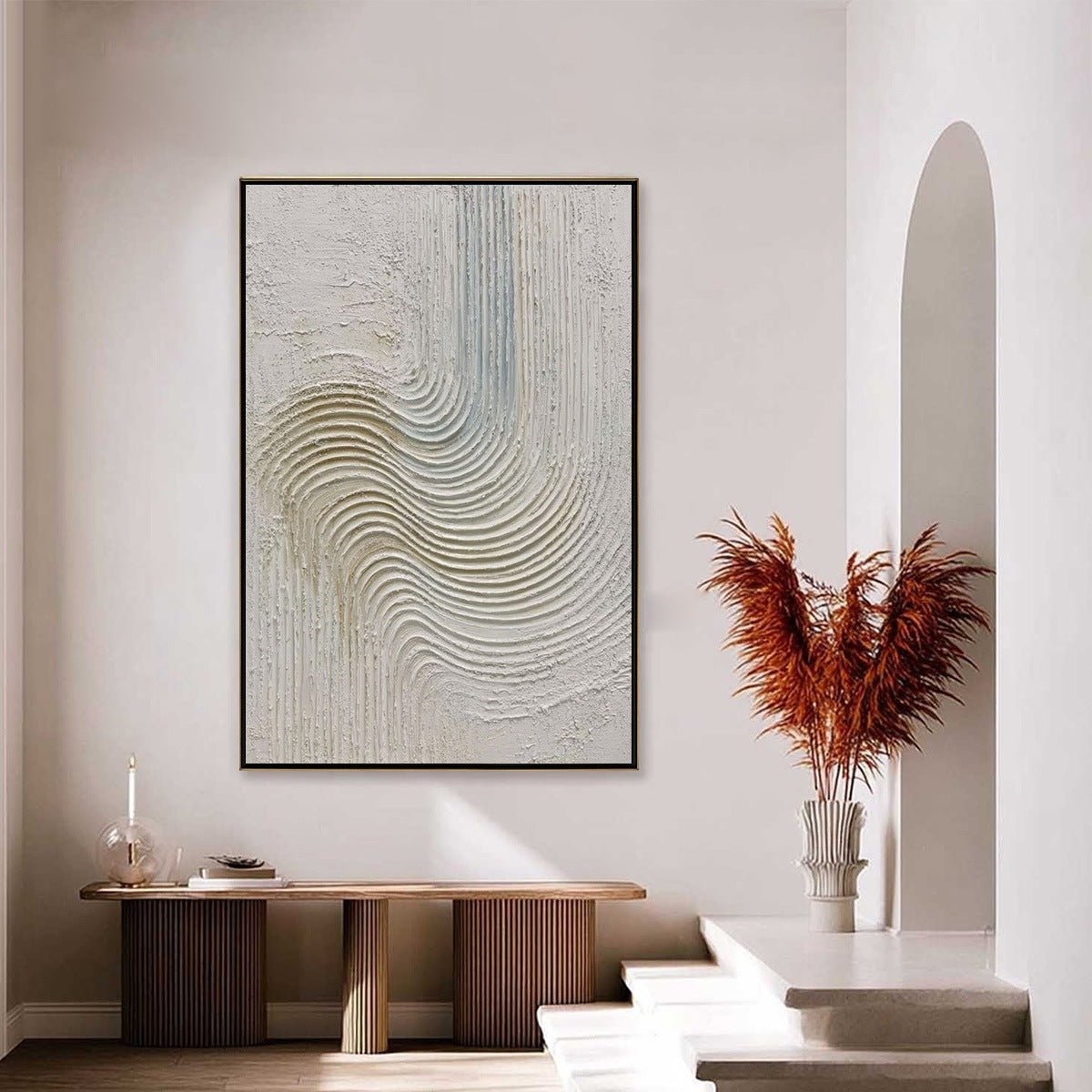Silent Frequency: Minimalist 3D Textured Abstract Oil Painting