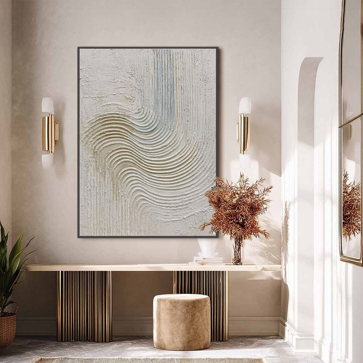 Silent Frequency: Minimalist 3D Textured Abstract Oil Painting