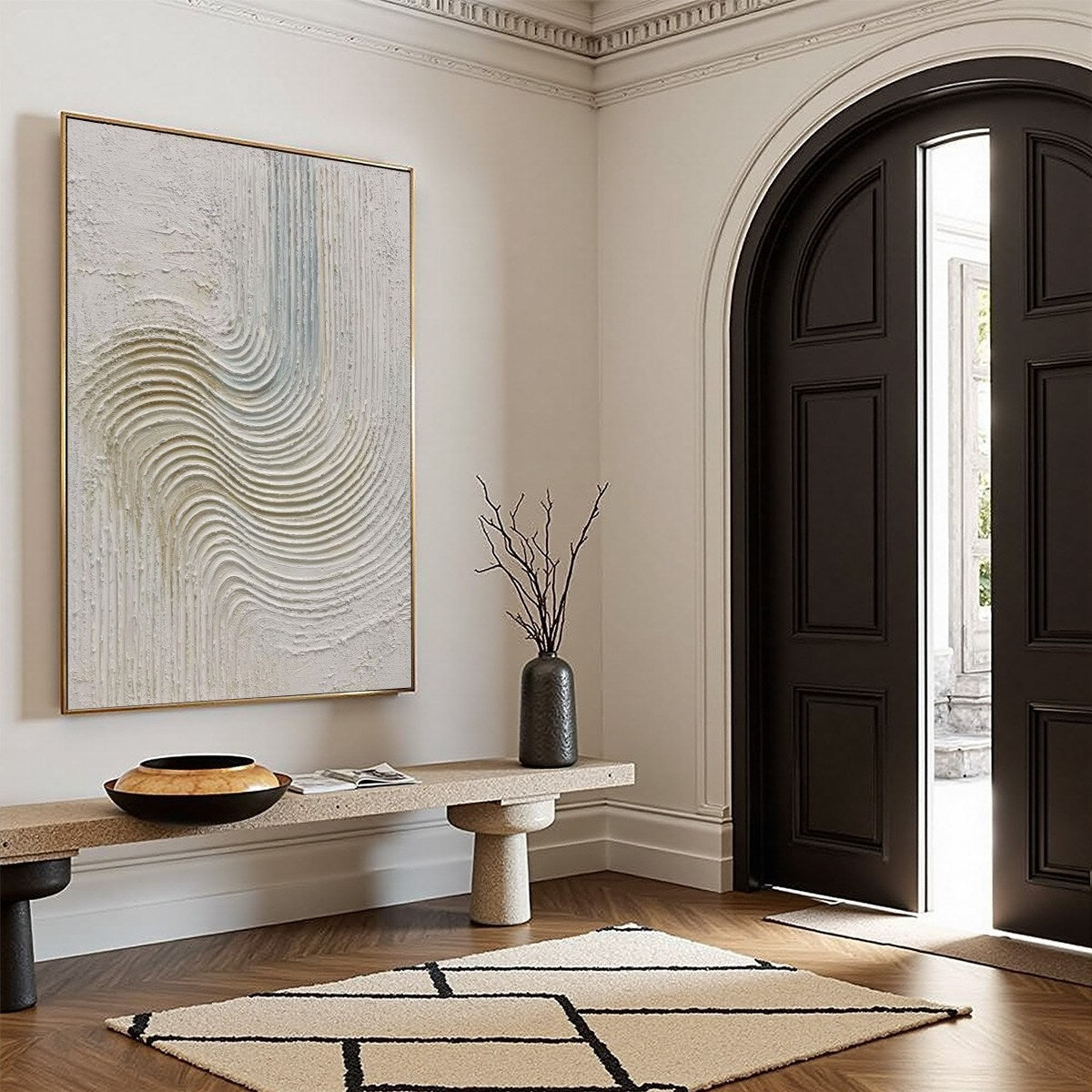 Silent Frequency: Minimalist 3D Textured Abstract Oil Painting