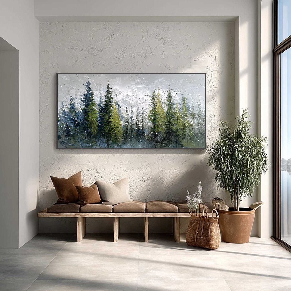 SILENT SENTINELS: Textured Impasto Pine Forest Landscape Painting