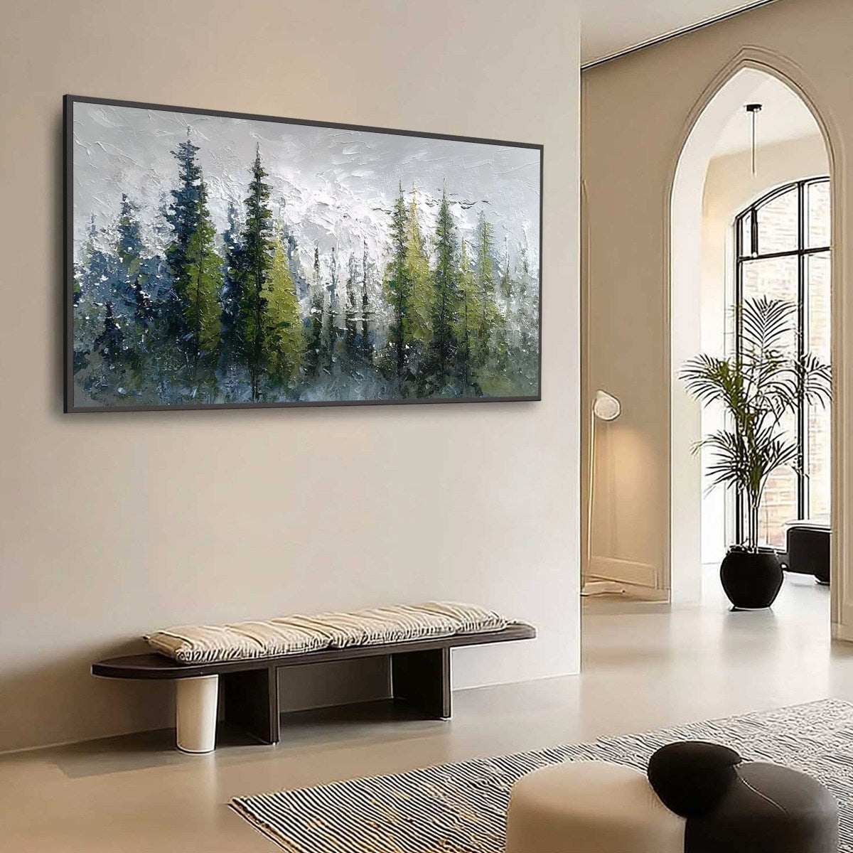 SILENT SENTINELS: Textured Impasto Pine Forest Landscape Painting