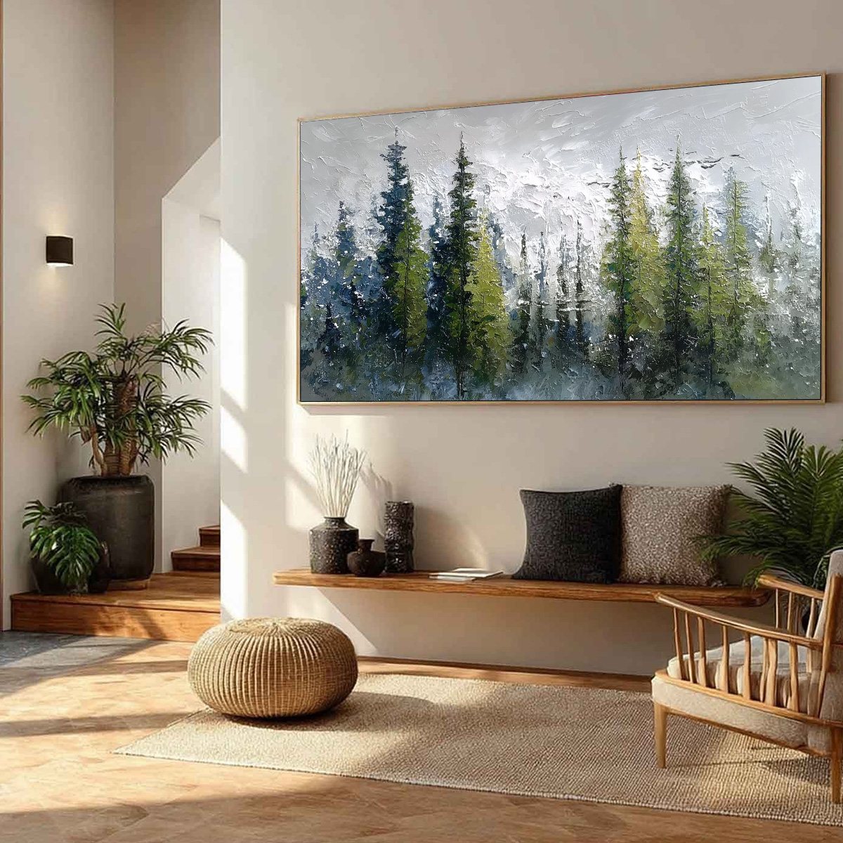 SILENT SENTINELS: Textured Impasto Pine Forest Landscape Painting