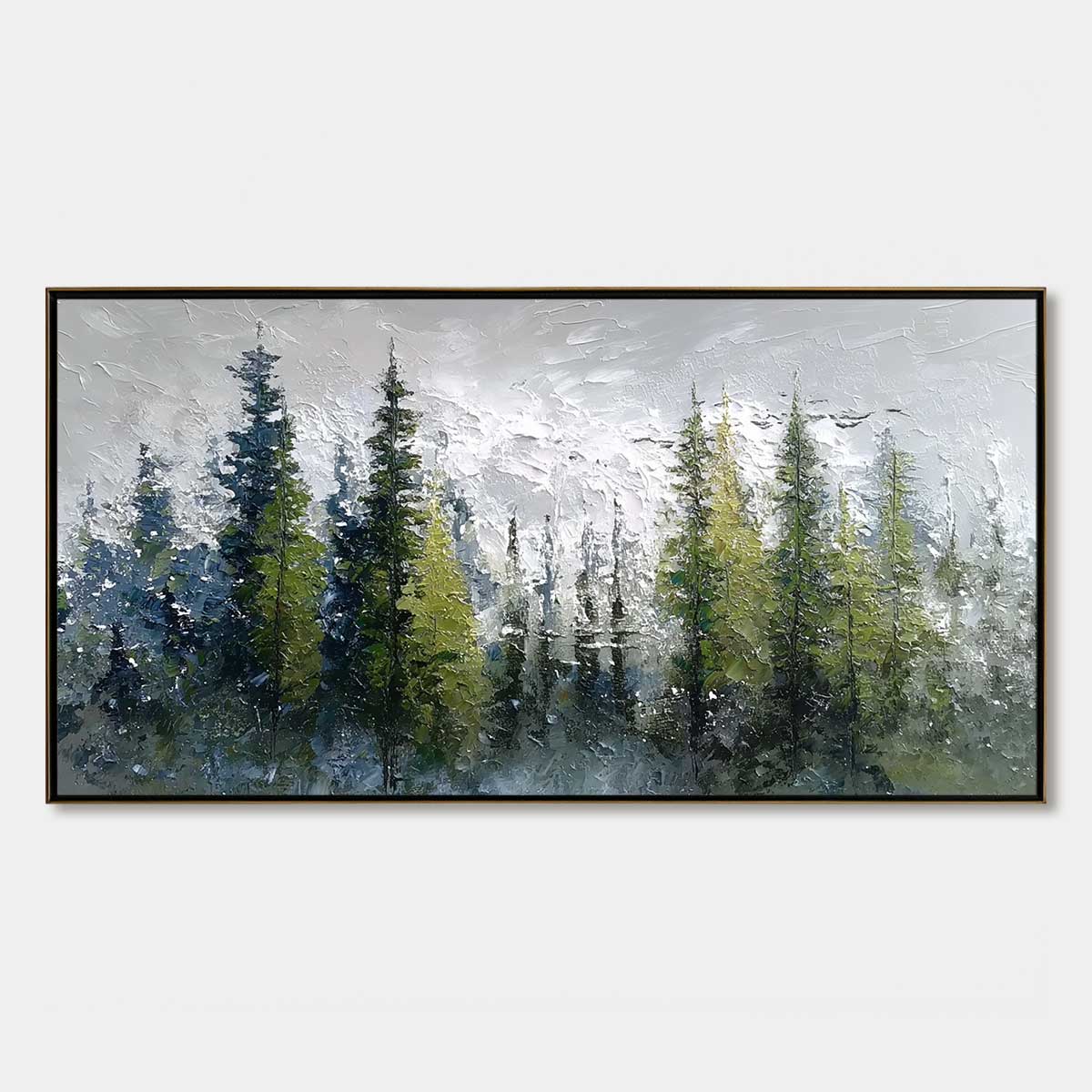 SILENT SENTINELS: Textured Impasto Pine Forest Landscape Painting