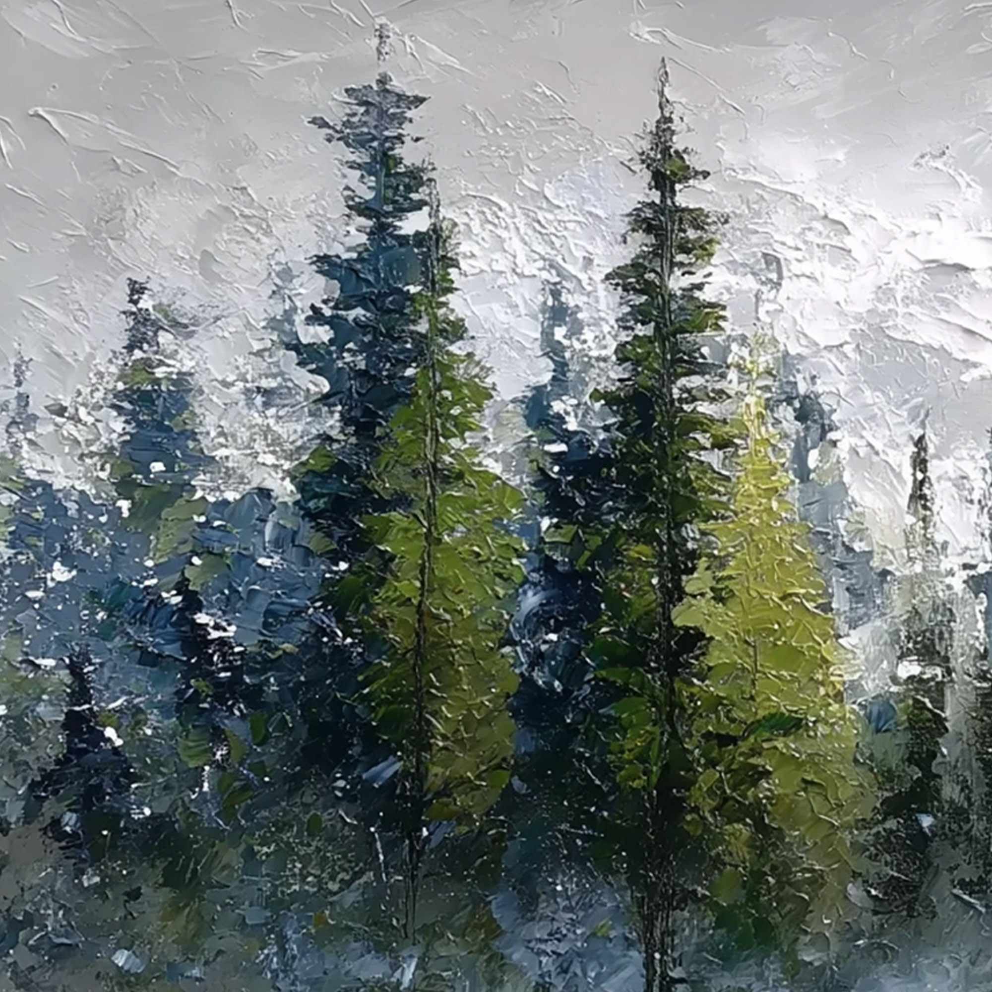SILENT SENTINELS: Textured Impasto Pine Forest Landscape Painting