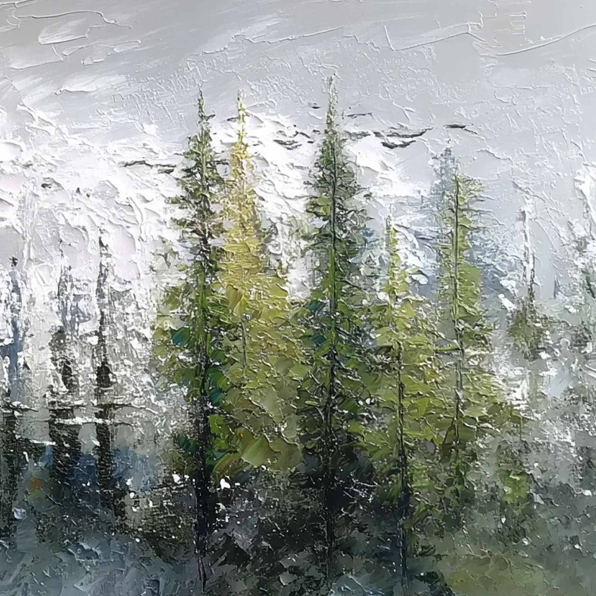 SILENT SENTINELS: Textured Impasto Pine Forest Landscape Painting