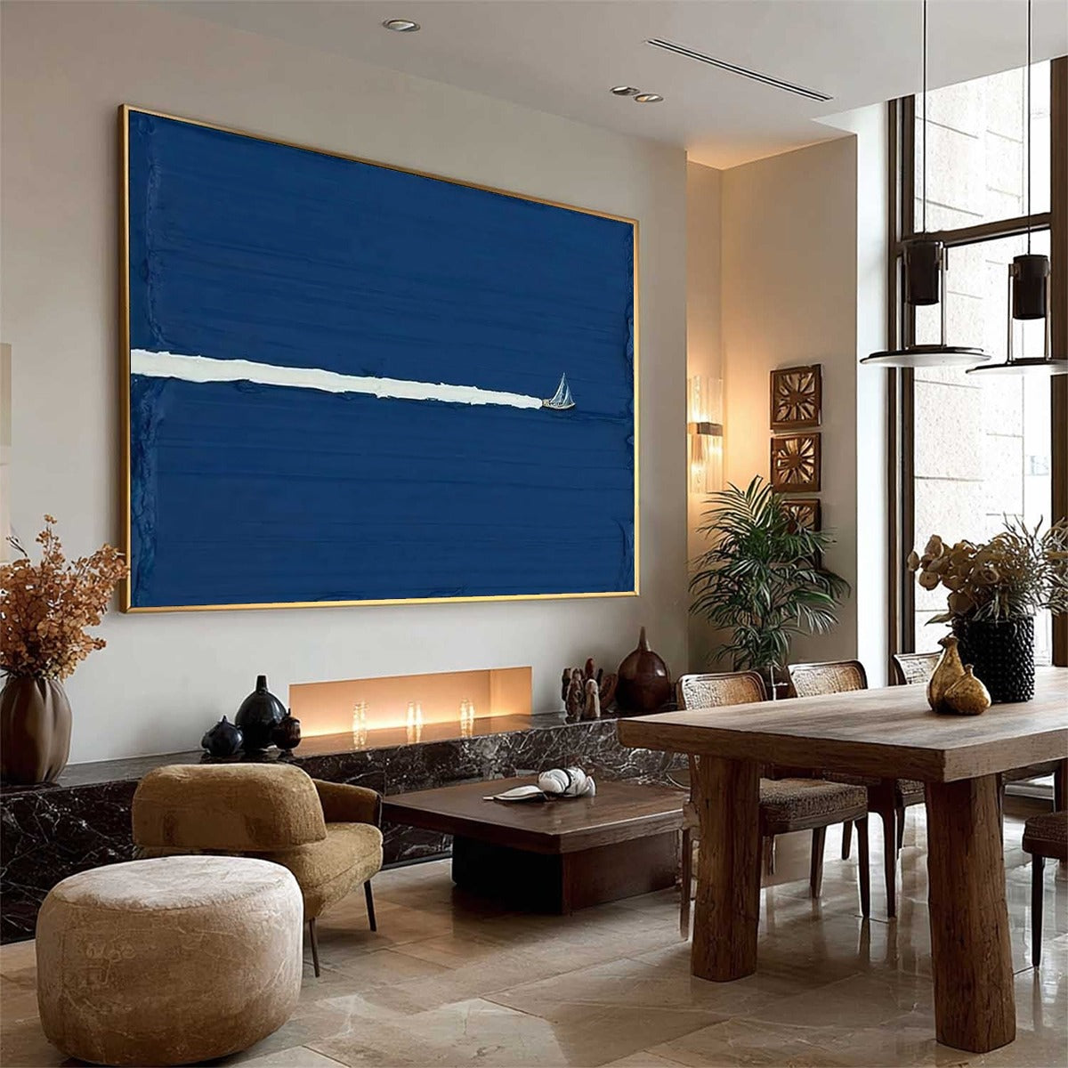 SILENT WAKE: Minimalist Sailboat Seascape Oil Painting