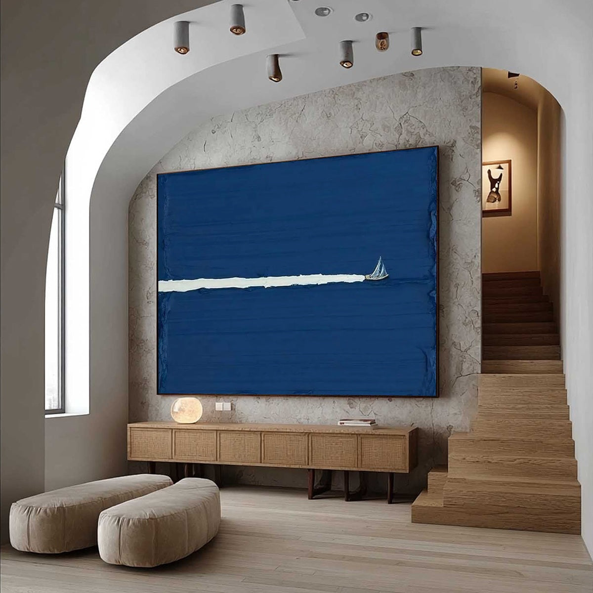 SILENT WAKE: Minimalist Sailboat Seascape Oil Painting