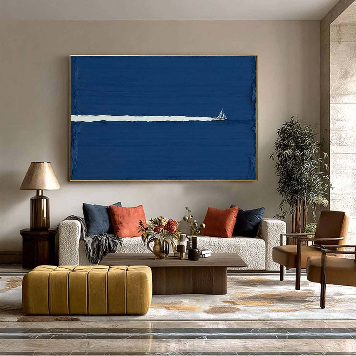 SILENT WAKE: Minimalist Sailboat Seascape Oil Painting