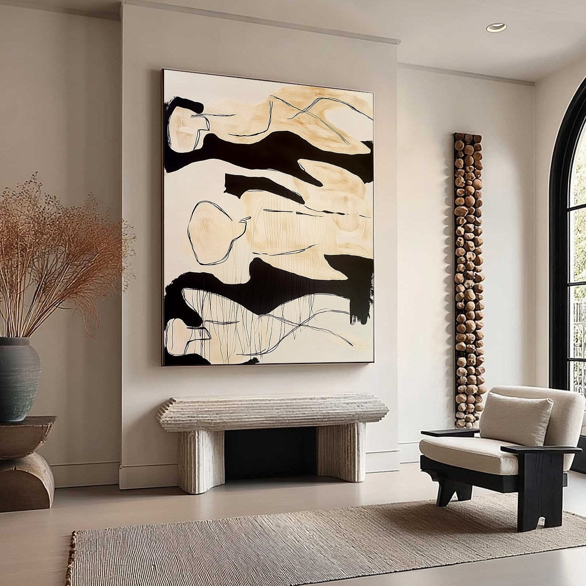 SILHOUETTES IN REPOSE: Large Abstract Figurative Painting in Black and Beige