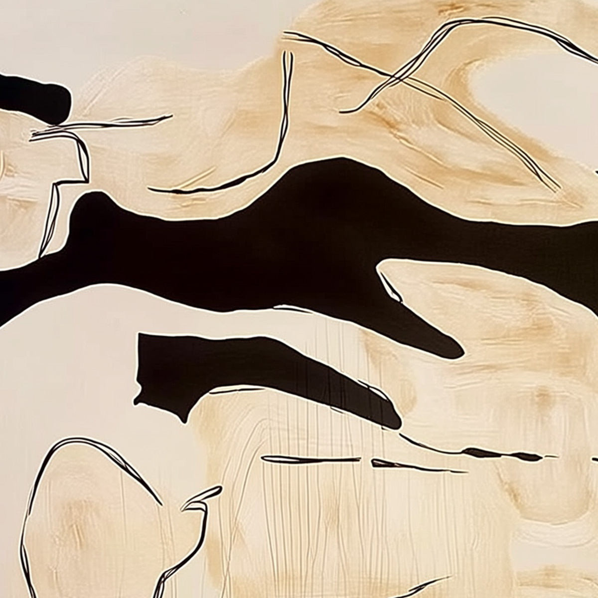 SILHOUETTES IN REPOSE: Large Abstract Figurative Painting in Black and Beige