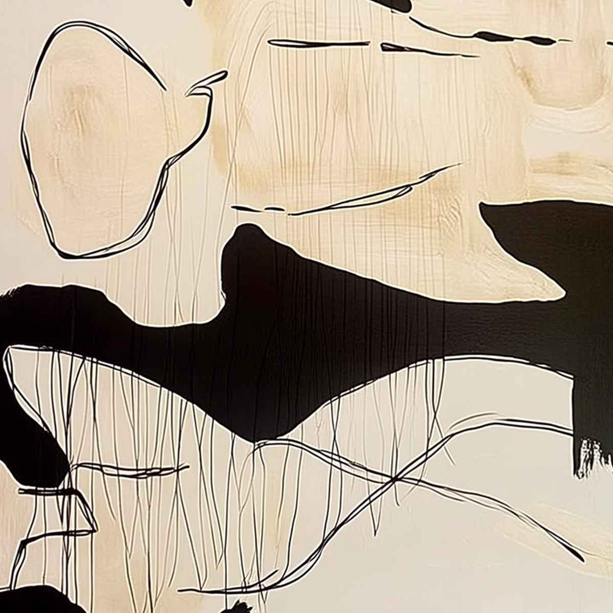 SILHOUETTES IN REPOSE: Large Abstract Figurative Painting in Black and Beige