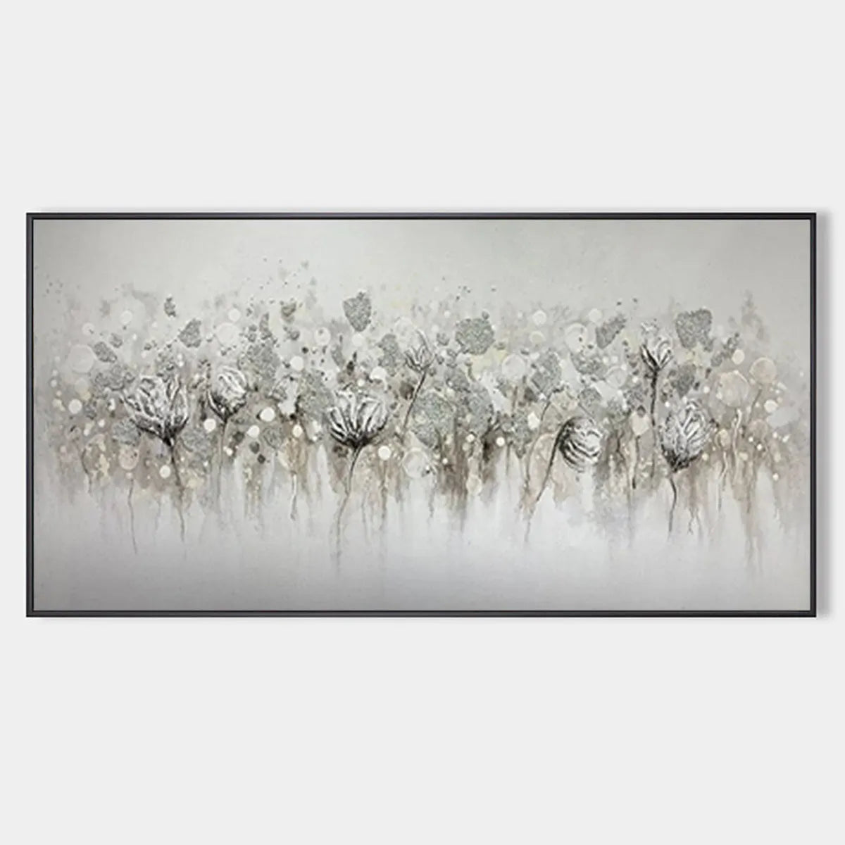 Minimalist Floral Oil Painting in Silver and Grey