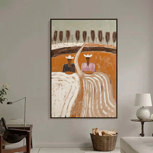 Original textured boho folk art painting 'Sisters of the Soil' with two figures.
