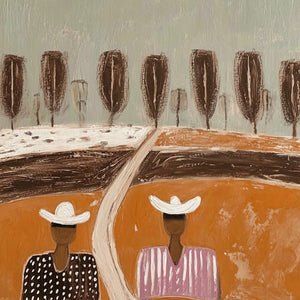 Handmade original textured boho folk art painting with earthy tones, two figures