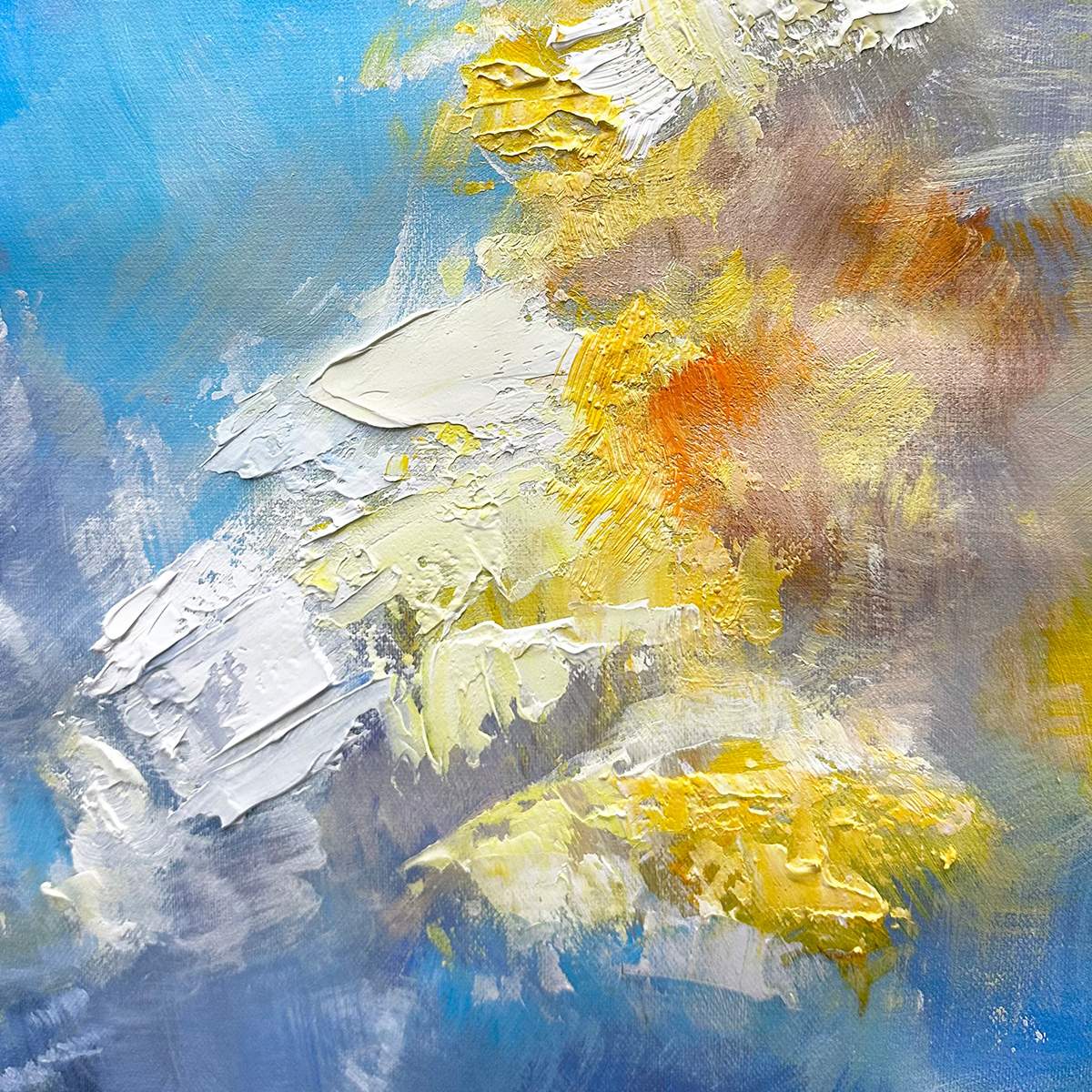 SKYSCAPE SERENADE- Abstract Painting, Blue and Yellow Wall Art, Textured Canvas, Vertical