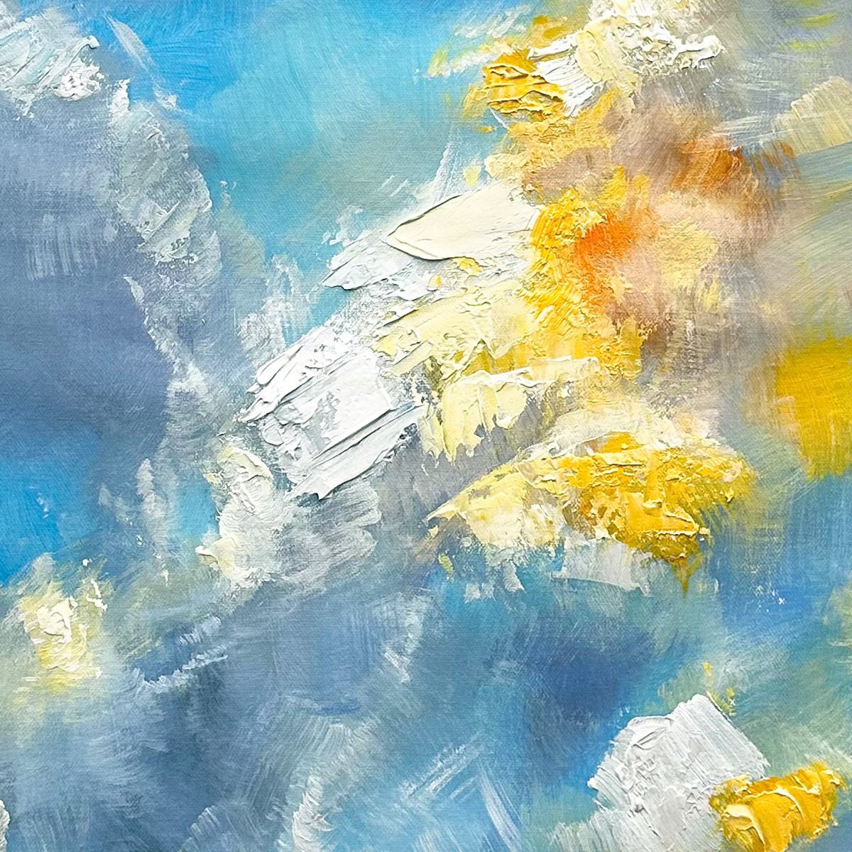 SKYSCAPE SERENADE- Abstract Painting, Blue and Yellow Wall Art, Textured Canvas, Vertical