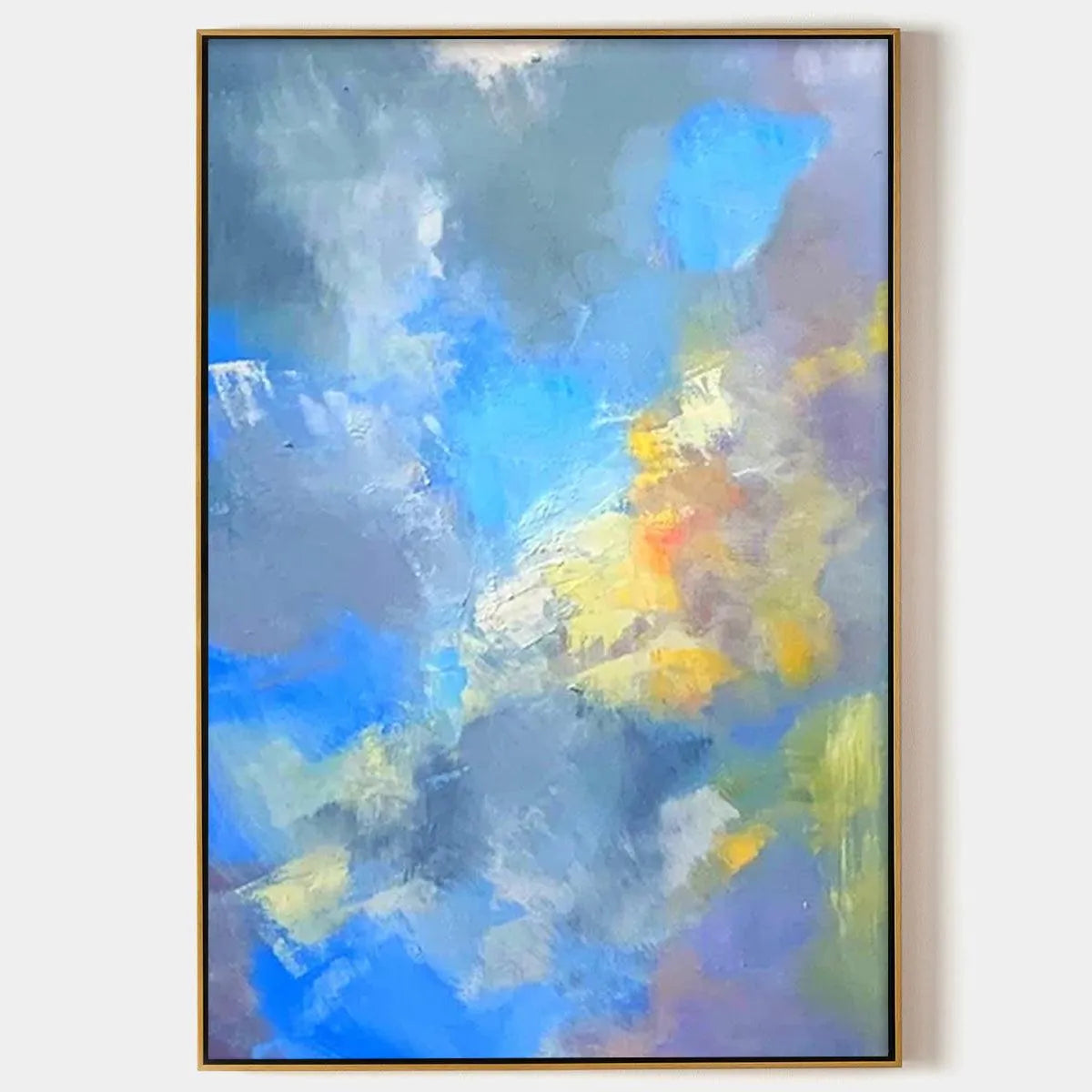 Abstract Painting, Blue and Yellow Wall Art, Textured Canvas, Vertical