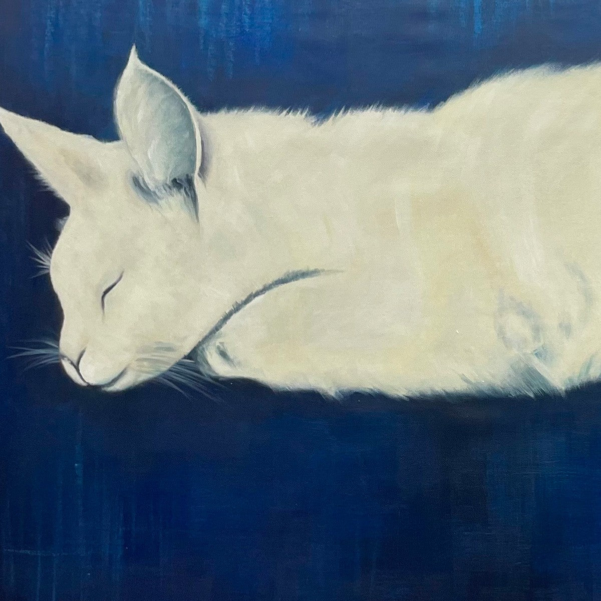 SLEEPING WHITE CAT PANORAMIC- Cat Painting, Panoramic Wall Art, Pet Portrait