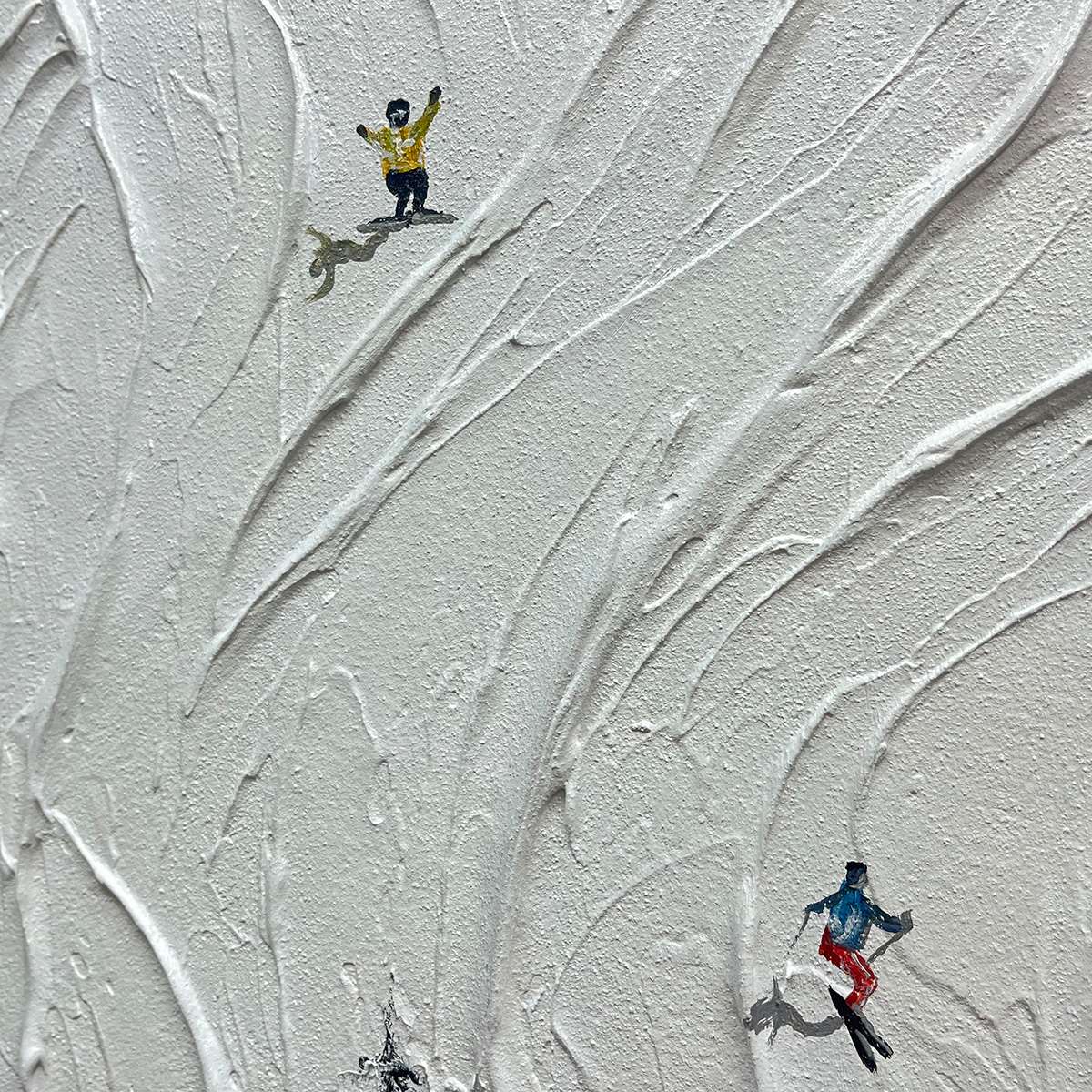 SNOWY CARVE- Textured White Skiing Landscape Painting1