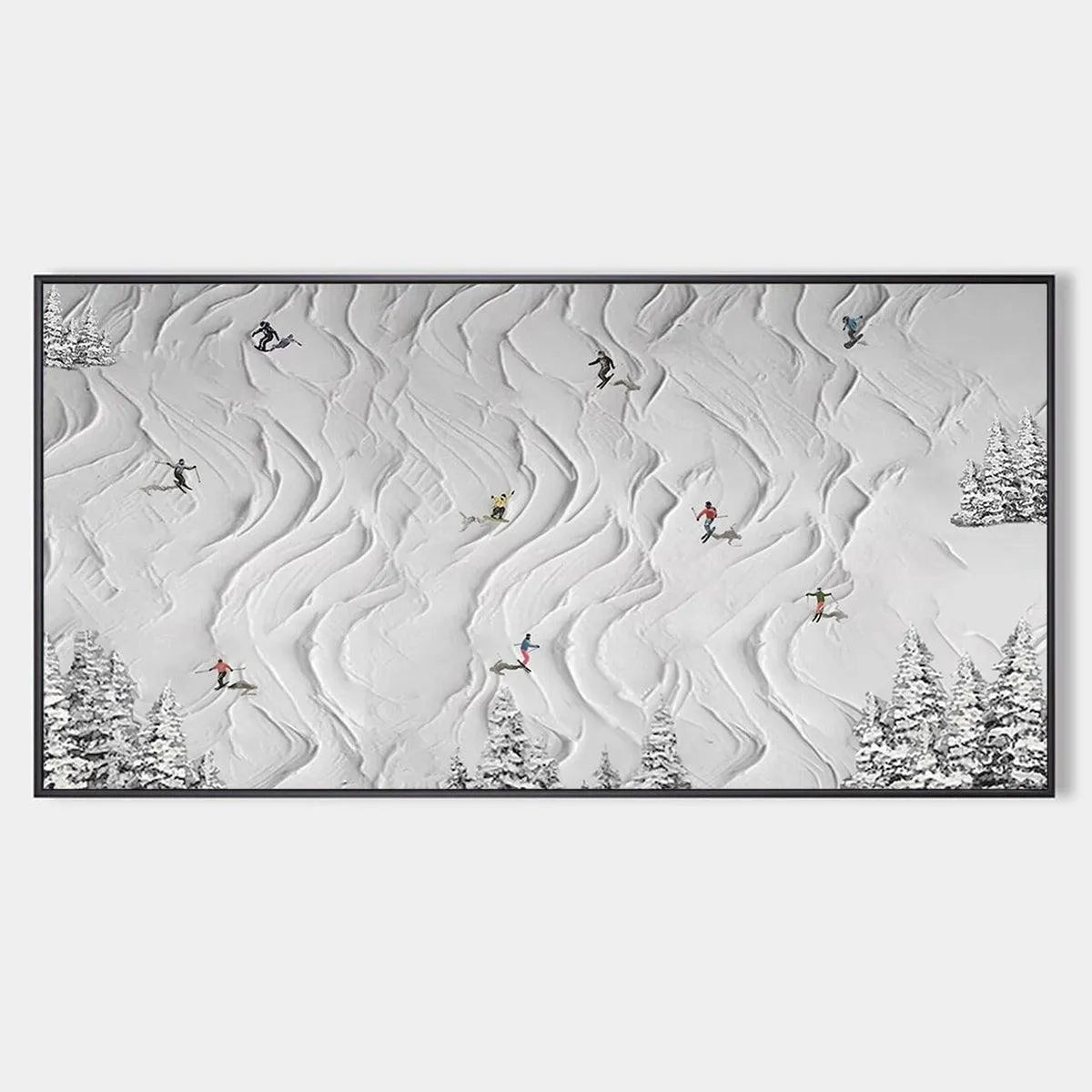 Textured White Skiing Landscape Painting 