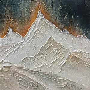 SNOWY PEAKS- Textured White and Gold Mountain Painting for Living Room