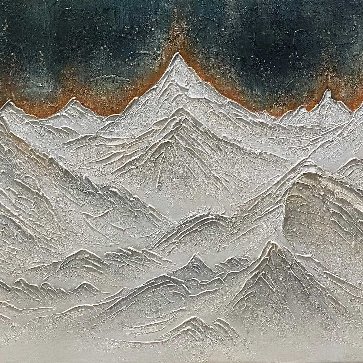 SNOWY PEAKS- Textured White and Gold Mountain Painting for Living Room
