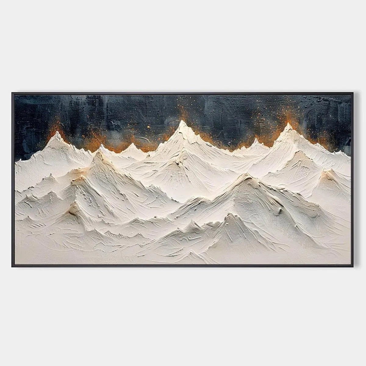 Textured White and Gold Mountain Painting for Living Room