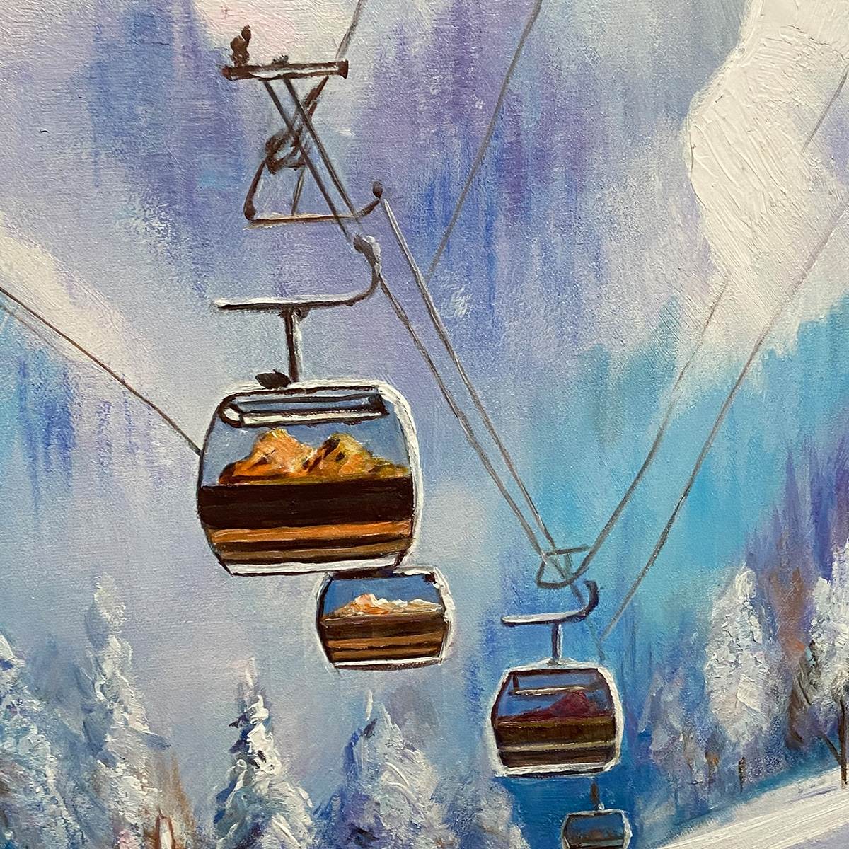 Original Ski Resort Oil Painting | Panoramic Wall Art