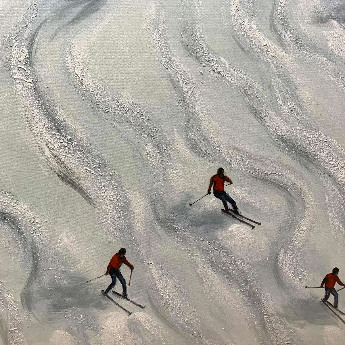 SNOW DANCE: Minimalist Winter Sports Scene Oil Painting