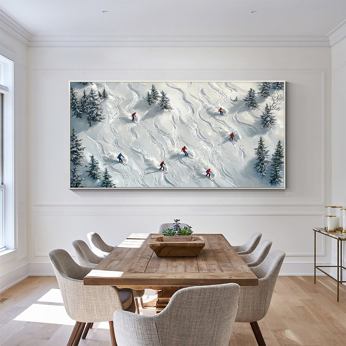 SNOW DANCE: Minimalist Winter Sports Scene Oil Painting