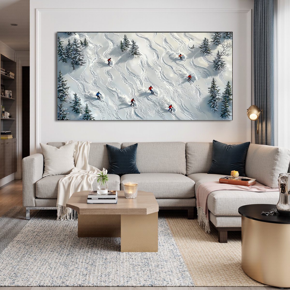 Snow Dance: Original Minimalist Winter Sports Scene Oil Painting - Winter Landscape Wall Art
