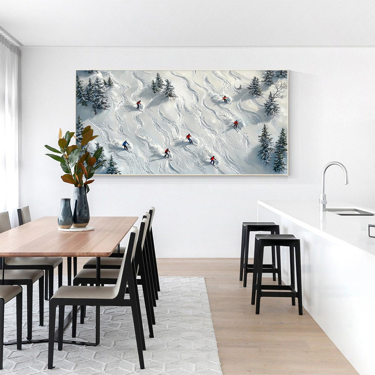 SNOW DANCE: Minimalist Winter Sports Scene Oil Painting