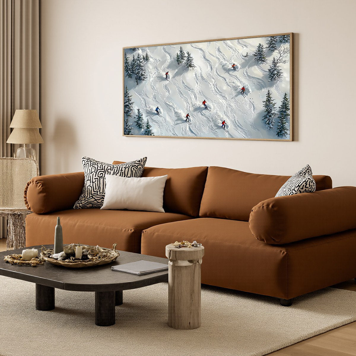 SNOW DANCE: Minimalist Winter Sports Scene Oil Painting