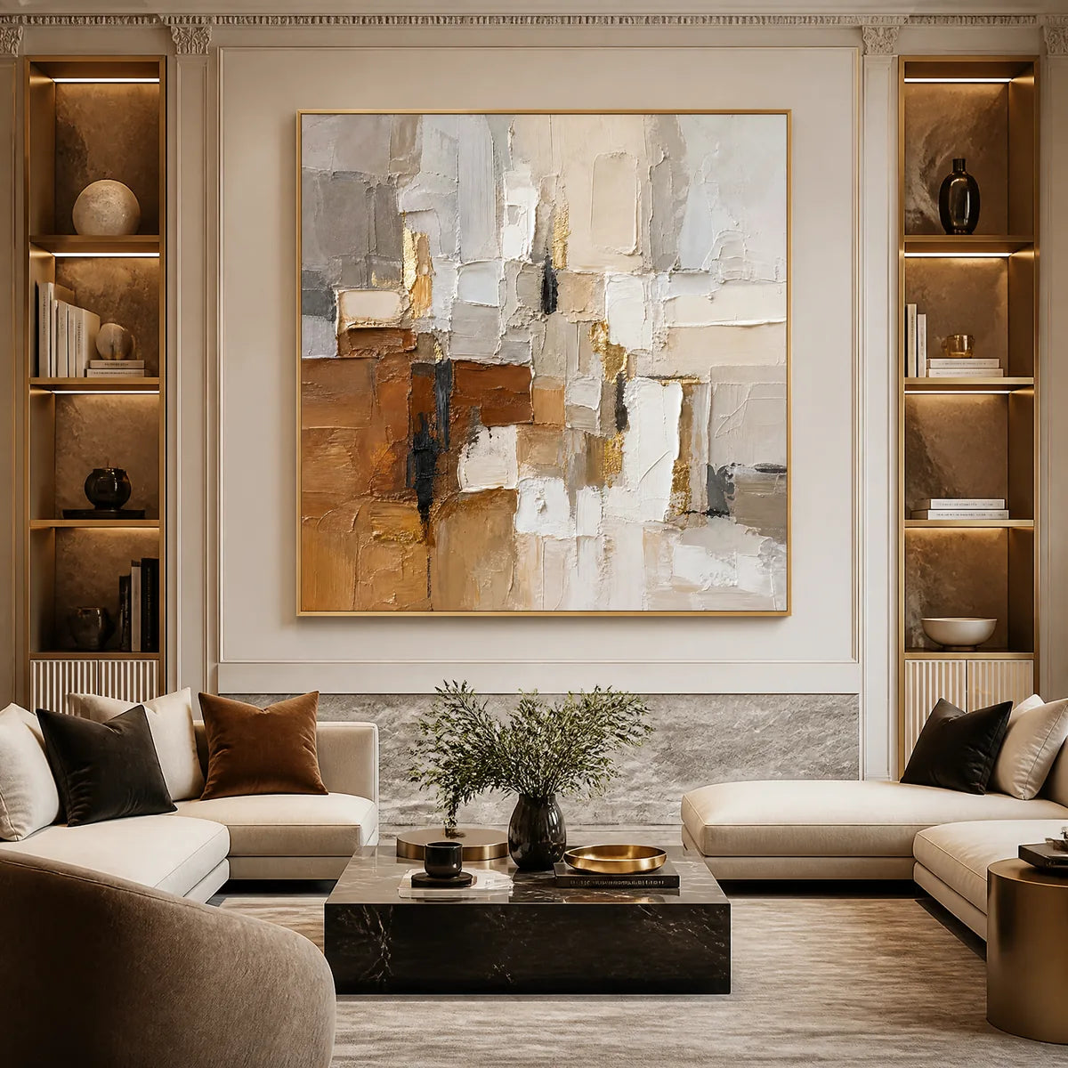 SOFT CUBES: Neutral Cubist Abstract Oil Painting
