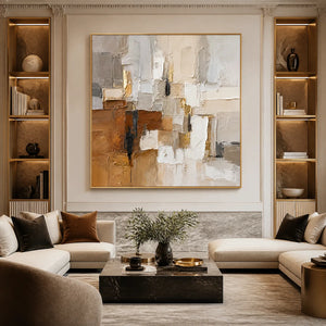 SOFT CUBES: Neutral Cubist Abstract Oil Painting
