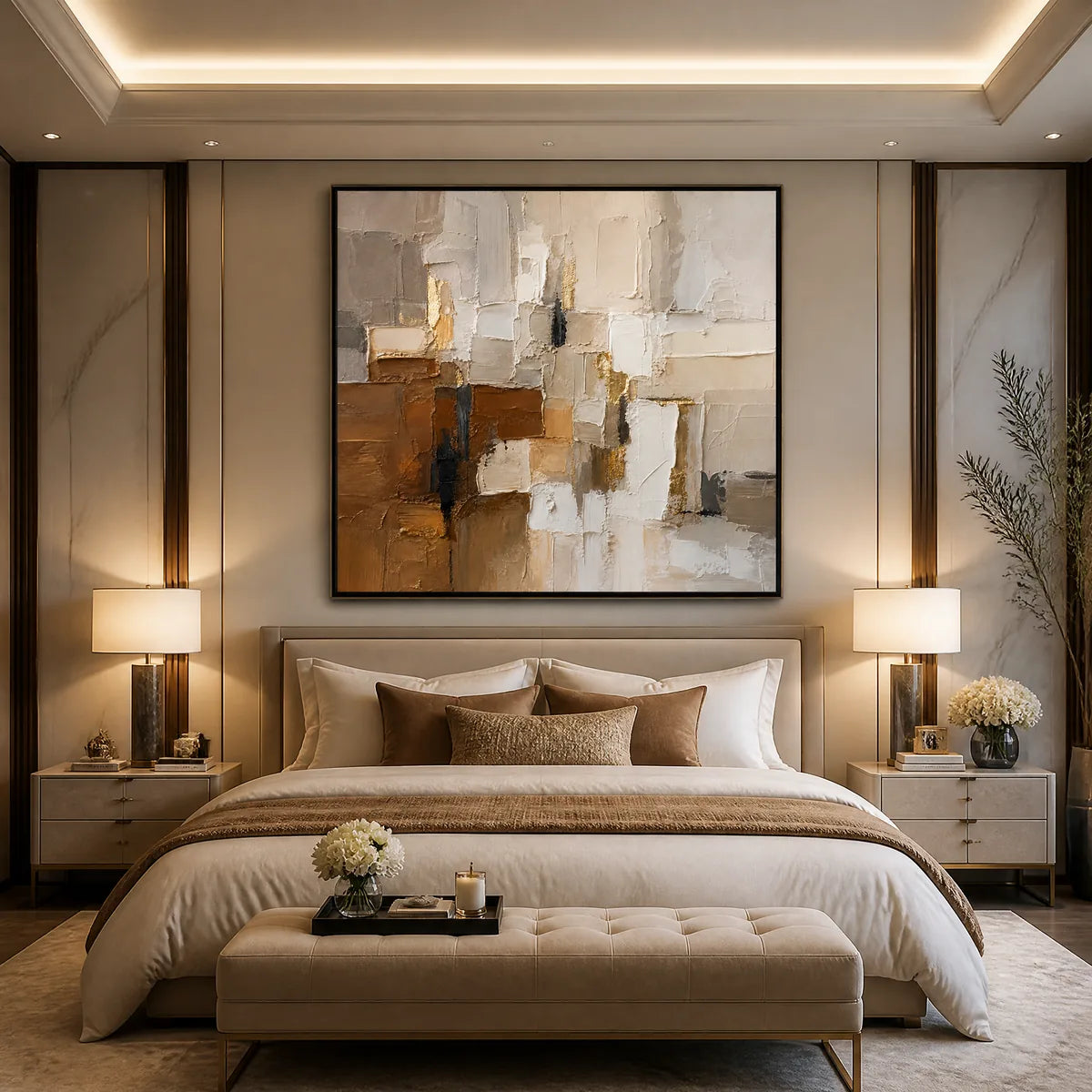 SOFT CUBES: Neutral Cubist Abstract Oil Painting