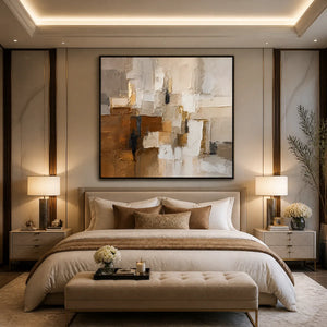 SOFT CUBES: Neutral Cubist Abstract Oil Painting