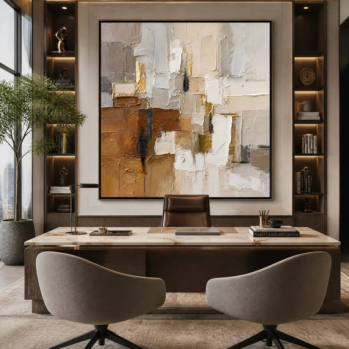 SOFT CUBES: Neutral Cubist Abstract Oil Painting