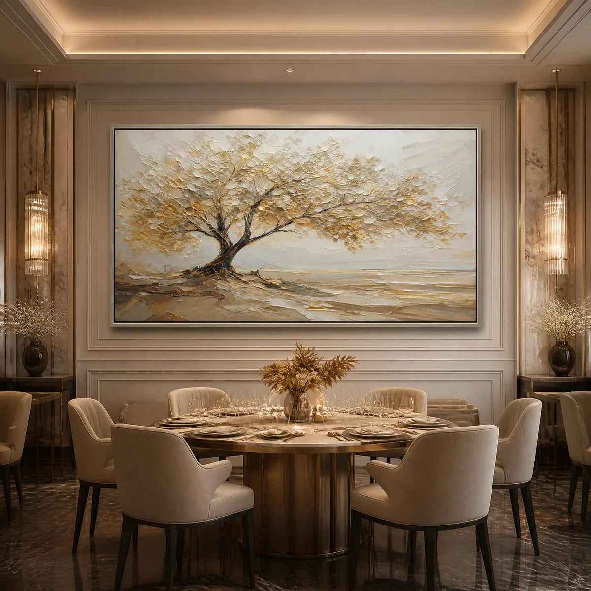 SOLITARY SAND TREE: Beige Lone Tree Landscape