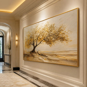 SOLITARY SAND TREE: Beige Lone Tree Landscape
