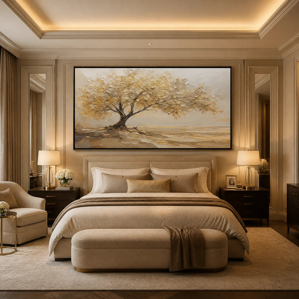SOLITARY SAND TREE: Beige Lone Tree Landscape