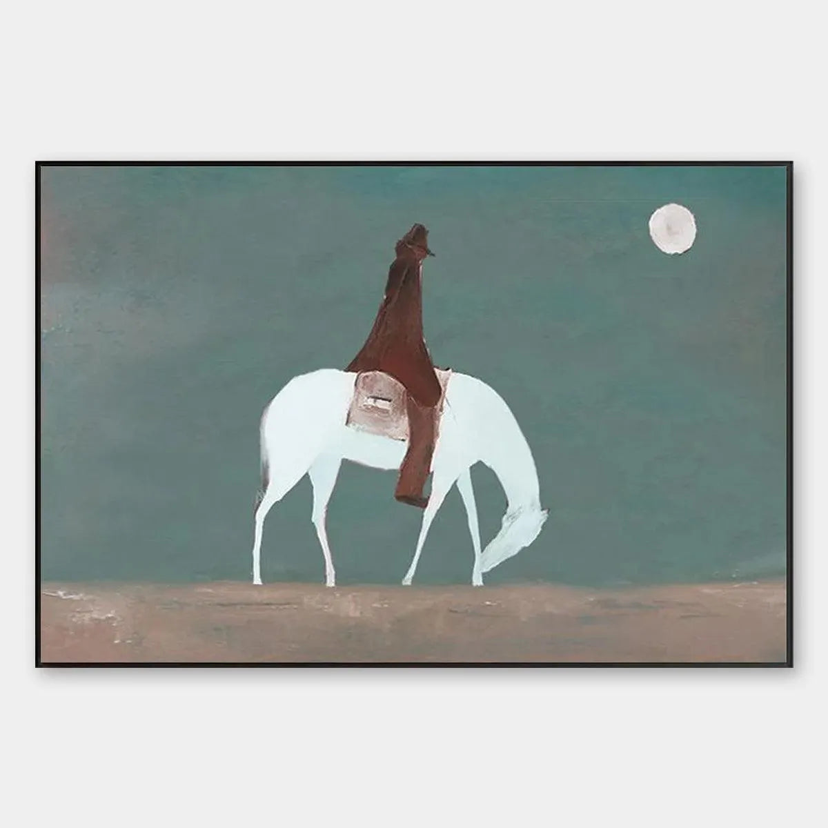 Minimalist Horse and Rider Painting, Panoramic Wall Art