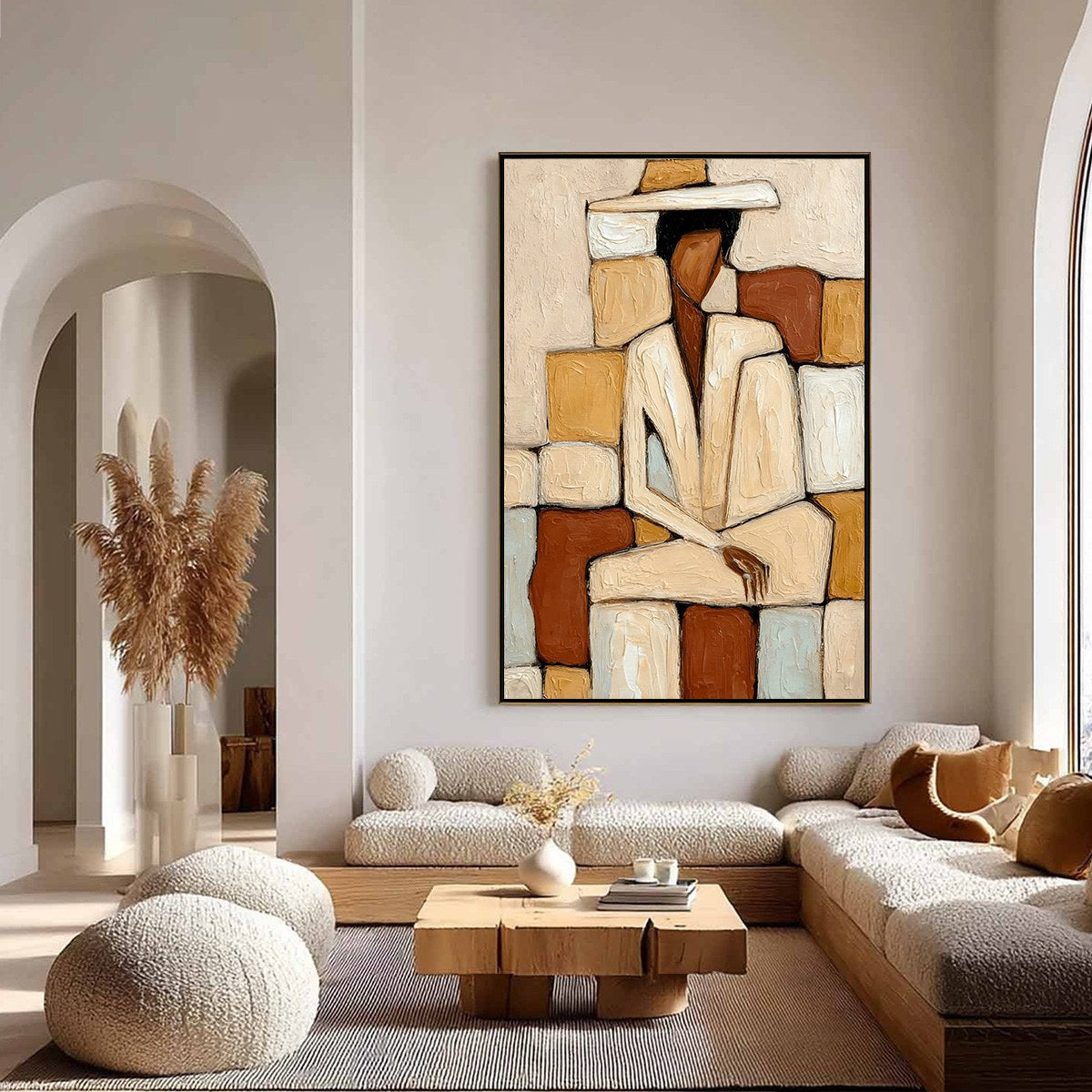 SOLITUDE: Textured Abstract Figurative Painting in Earth Tones