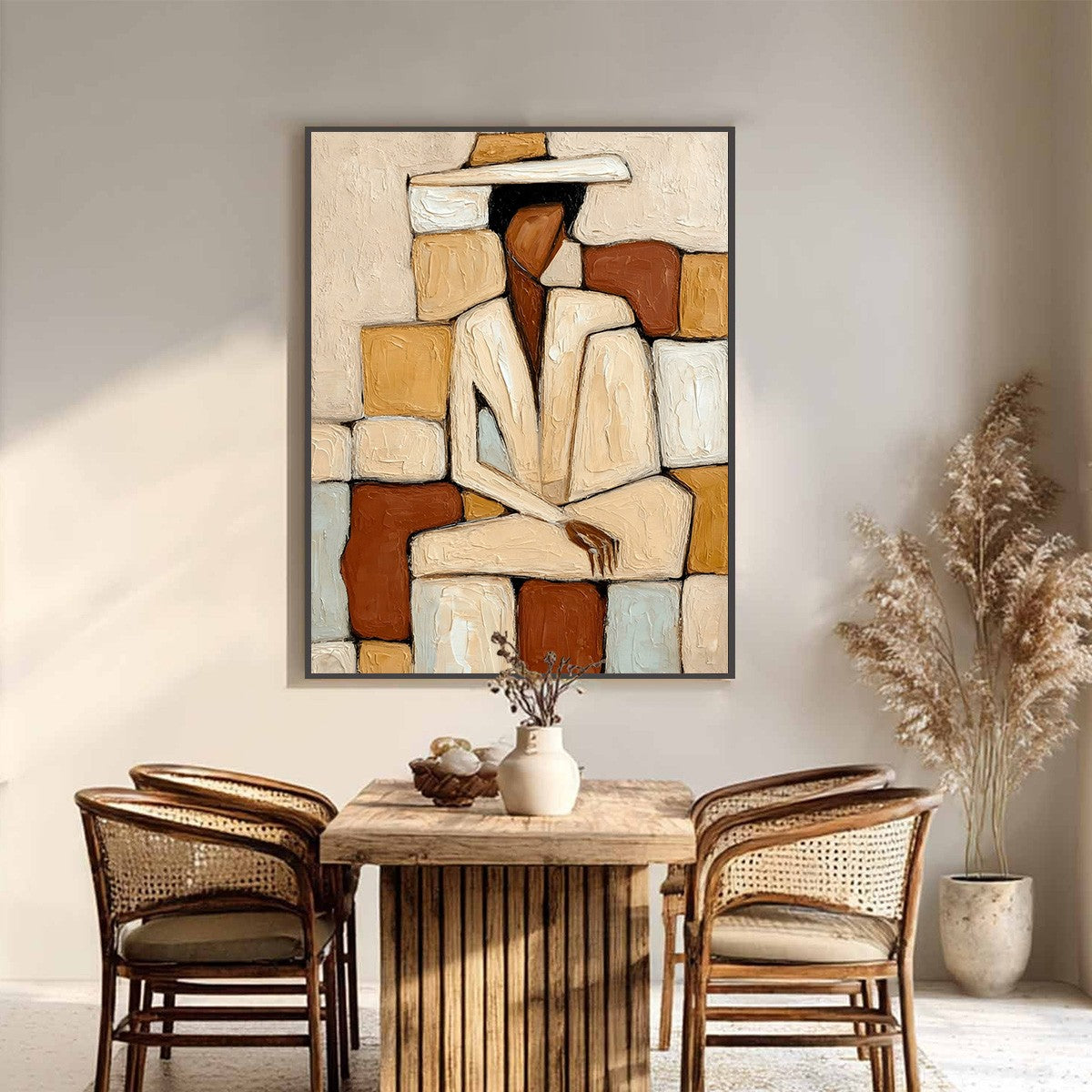 SOLITUDE: Textured Abstract Figurative Painting in Earth Tones