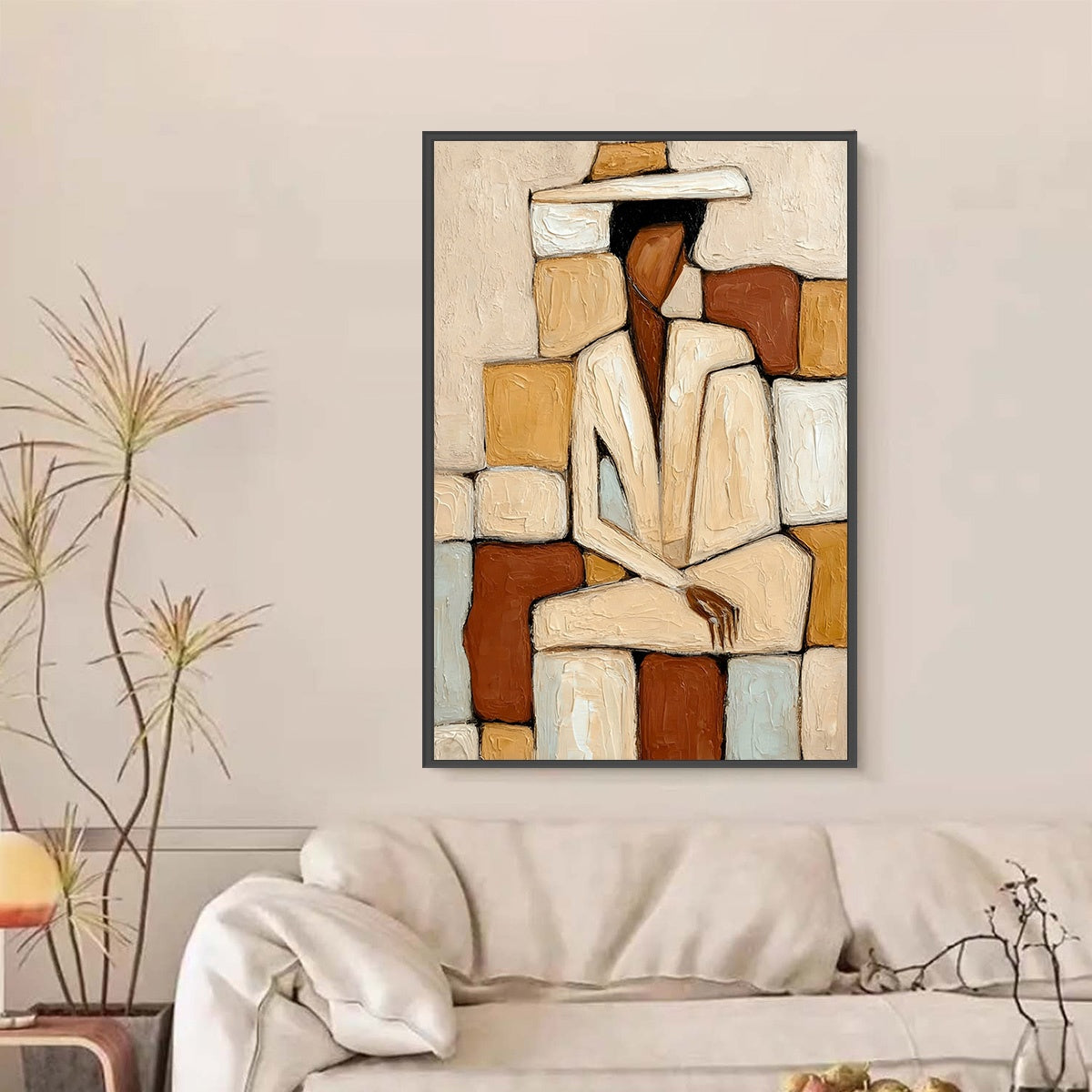 SOLITUDE: Textured Abstract Figurative Painting in Earth Tones