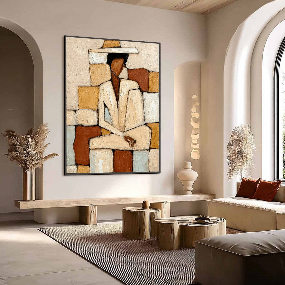 SOLITUDE: Textured Abstract Figurative Painting in Earth Tones