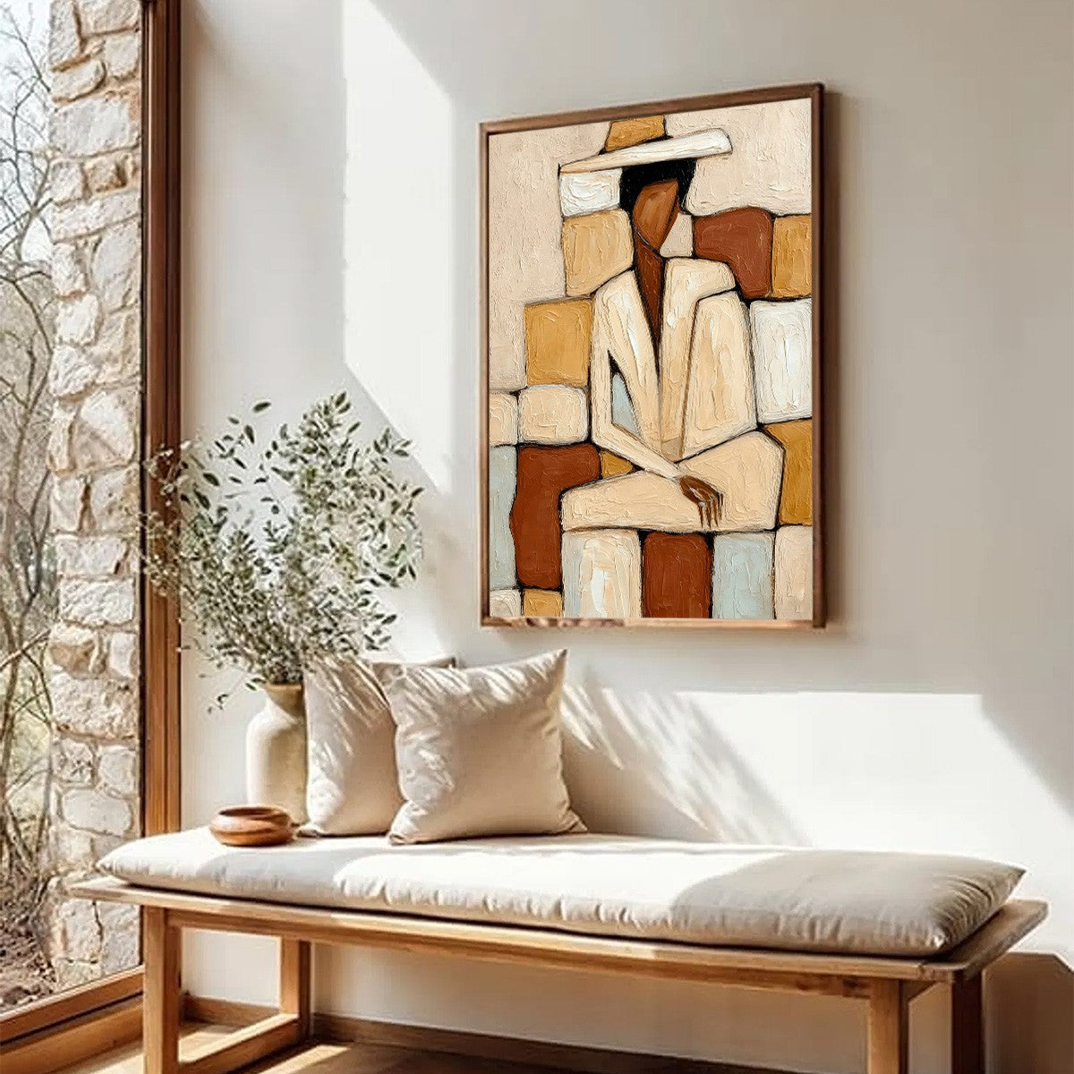 SOLITUDE: Textured Abstract Figurative Painting in Earth Tones