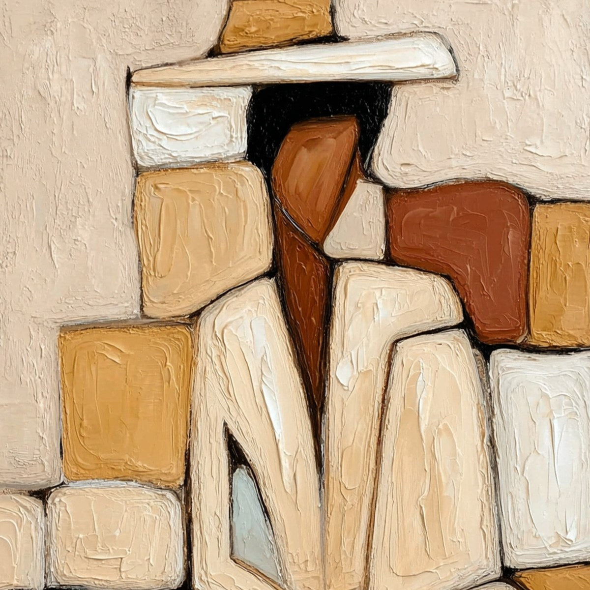 SOLITUDE: Textured Abstract Figurative Painting in Earth Tones