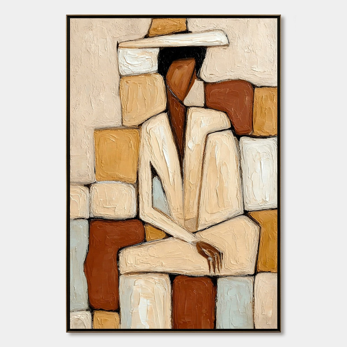 SOLITUDE: Textured Abstract Figurative Painting in Earth Tones